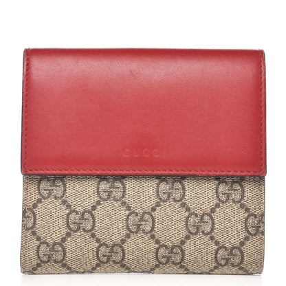Gucci GG Supreme Monogram Calfskin French Flap Wallet Beige Ebony Hibiscus Red New Rosette 1 of 7