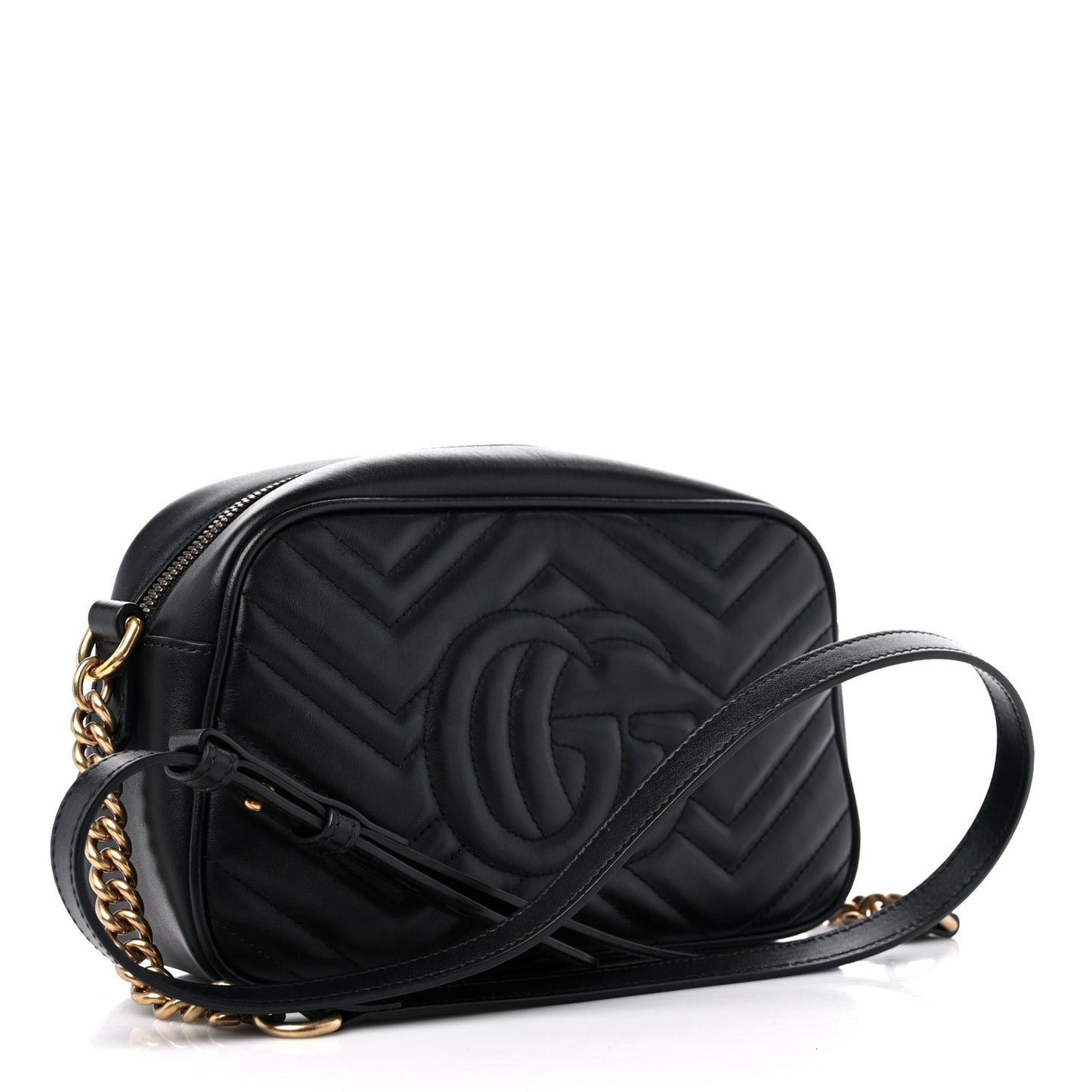 Calfskin Matelasse Small GG Marmont Chain Shoulder Bag Black
