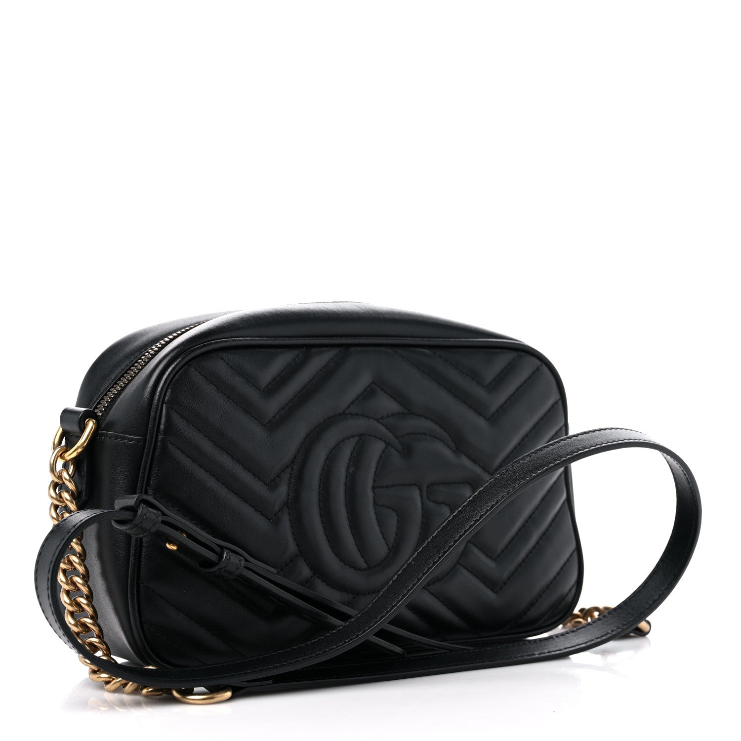 Gucci Calfskin Matelasse Small GG Marmont Chain Shoulder Bag Black 3 of 10