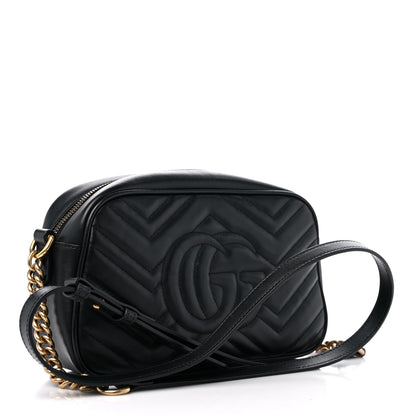 Gucci Calfskin Matelasse Small GG Marmont Chain Shoulder Bag Black 3 of 10