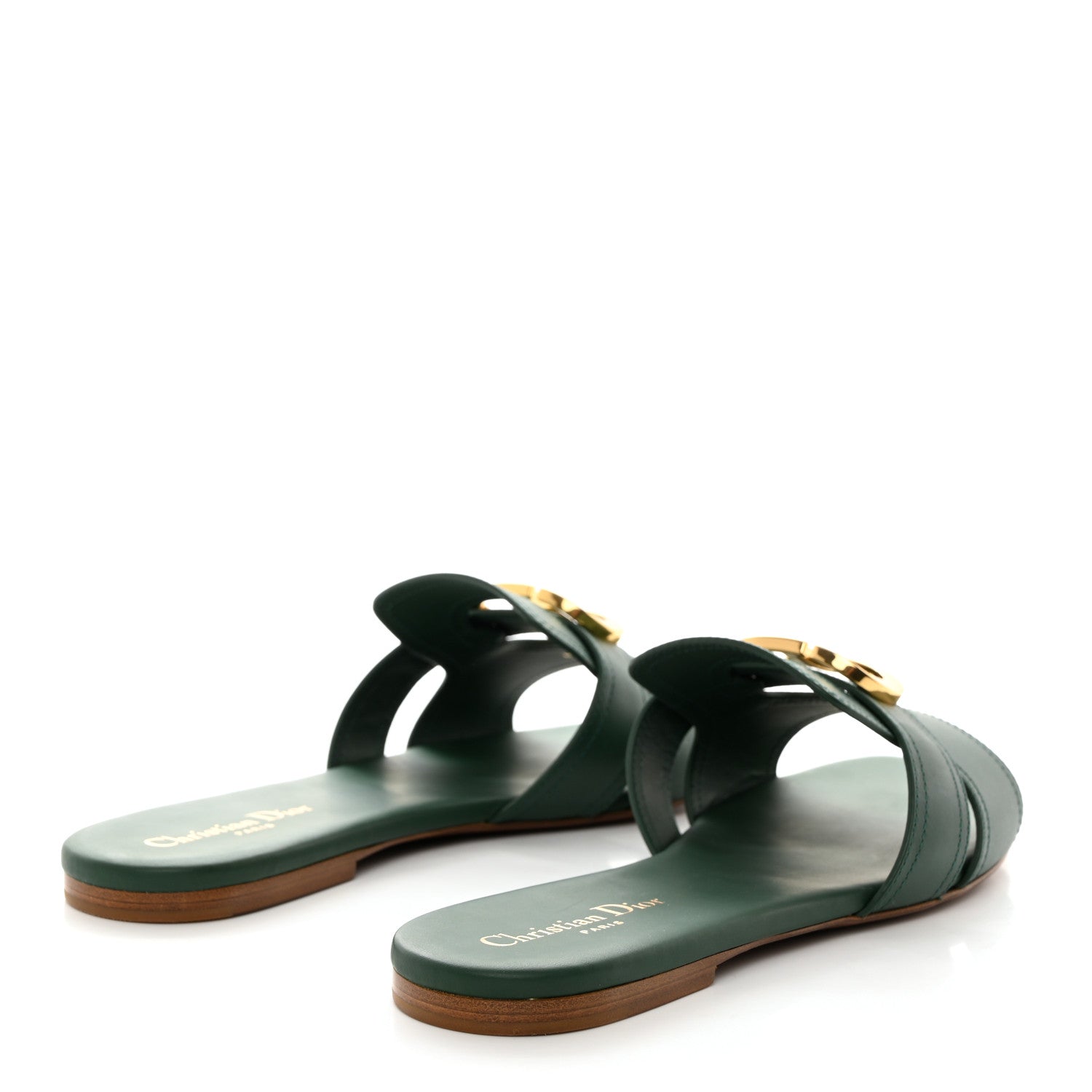 Christian Dior Calfskin 30 Montaigne Flat Slide Sandals 40 Leaf Green 4 of 8
