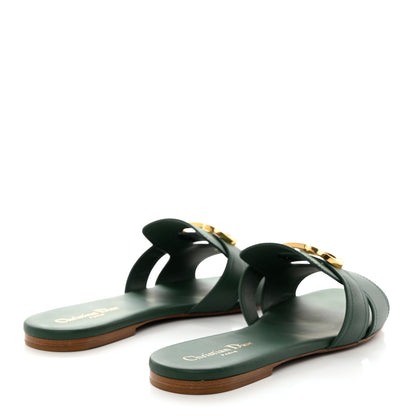 Christian Dior Calfskin 30 Montaigne Flat Slide Sandals 40 Leaf Green 4 of 8