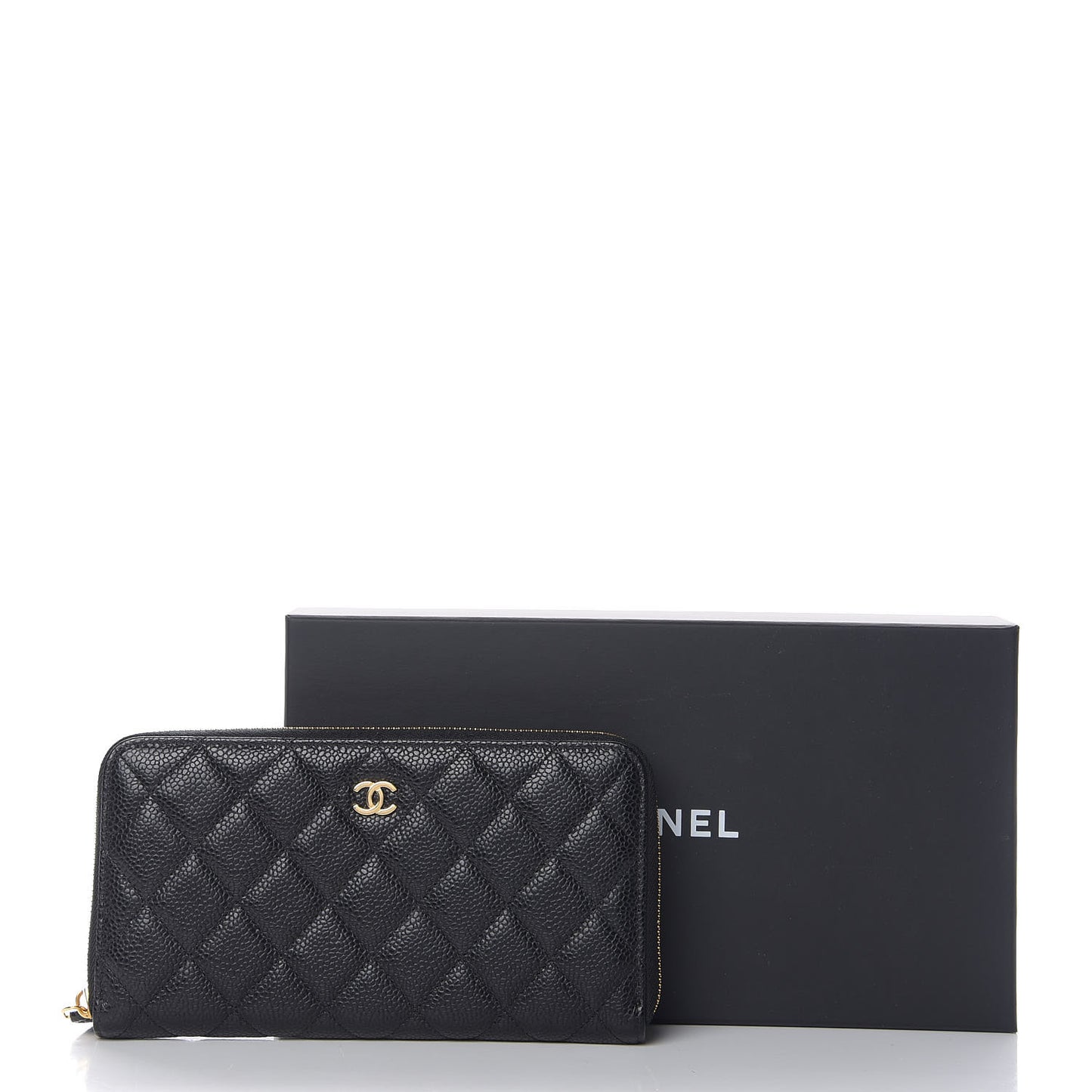 Caviar Quilted Large Gusset Zip Around Wallet Black