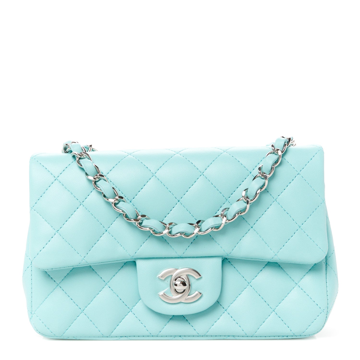 Chanel Lambskin Quilted Mini Rectangular Flap Light Blue 1 of 12