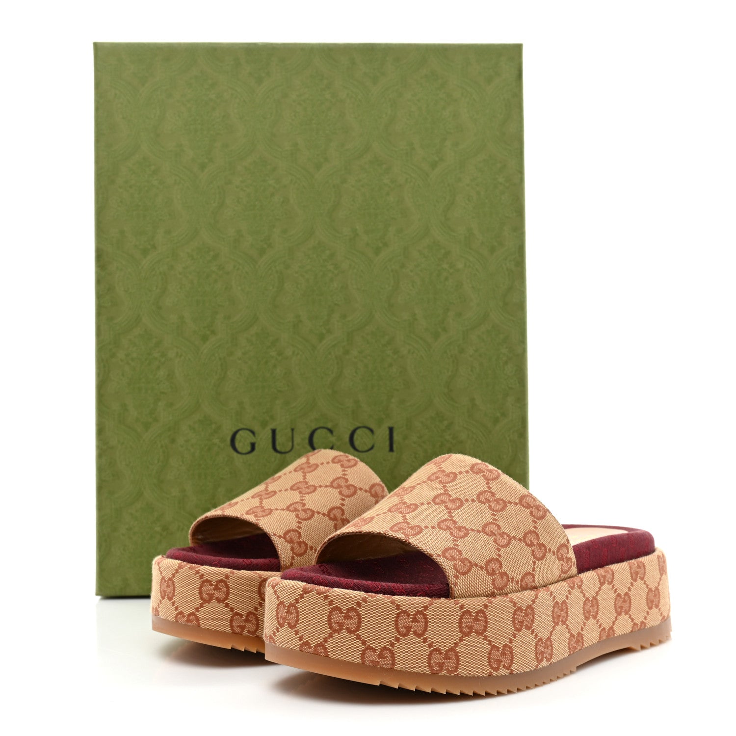 Gucci Canvas GG Monogram Angelina Platform Slide Sandals 36.5 Beige Ruggine 9 of 9