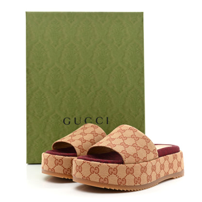 Gucci Canvas GG Monogram Angelina Platform Slide Sandals 36.5 Beige Ruggine 9 of 9