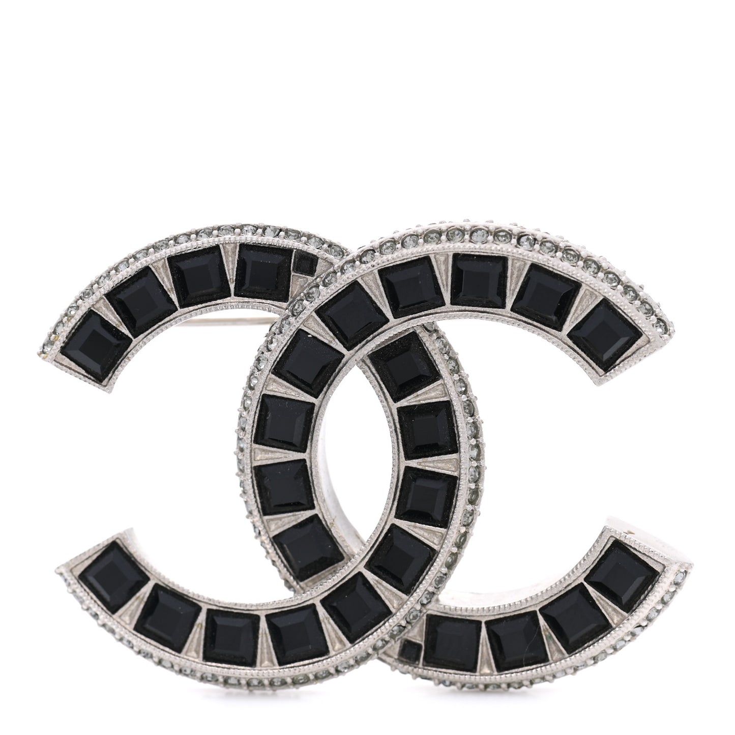 Baguette Crystal CC Brooch Silver Black