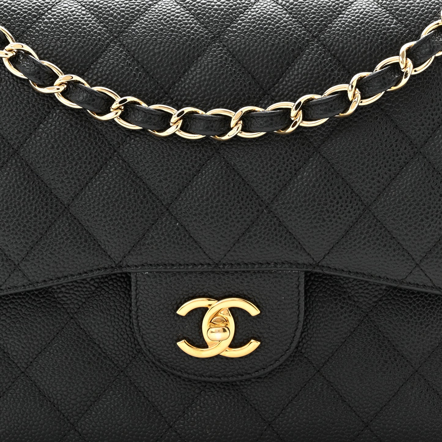 Caviar Quilted Jumbo Double Flap Black