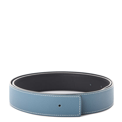 Hermes Swift Epsom 32mm H Belt Strap 85 Black Blue Jean 1 of 7