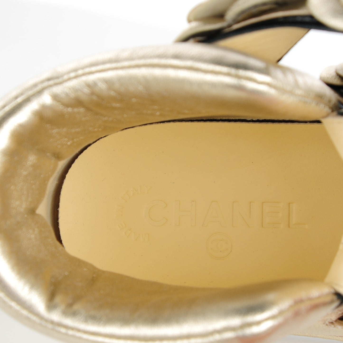 Metallic Lambskin Camellia High Top Sneakers 38 Gold