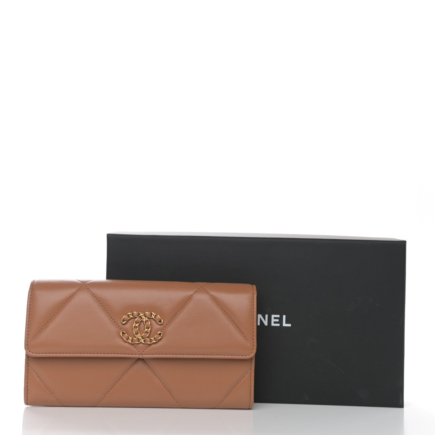 Lambskin Quilted Chanel 19 Flap Wallet Brown
