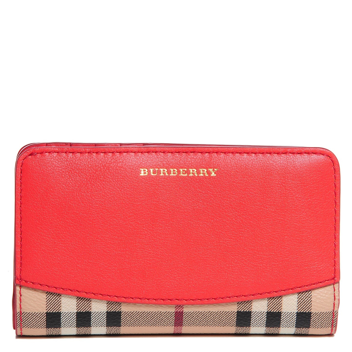 Haymarket Check Leather Continental Wallet Coral Red