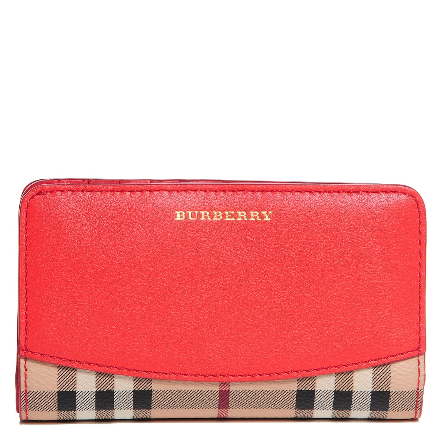 Burberry Haymarket Check Leather Continental Wallet Coral Red 1 of 9