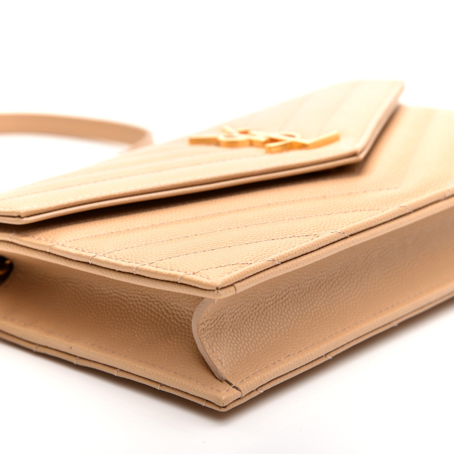 Saint Laurent Grain De Poudre Matelasse Chevron Monogram Envelope Chain Wallet Nude Powder 6 of 9