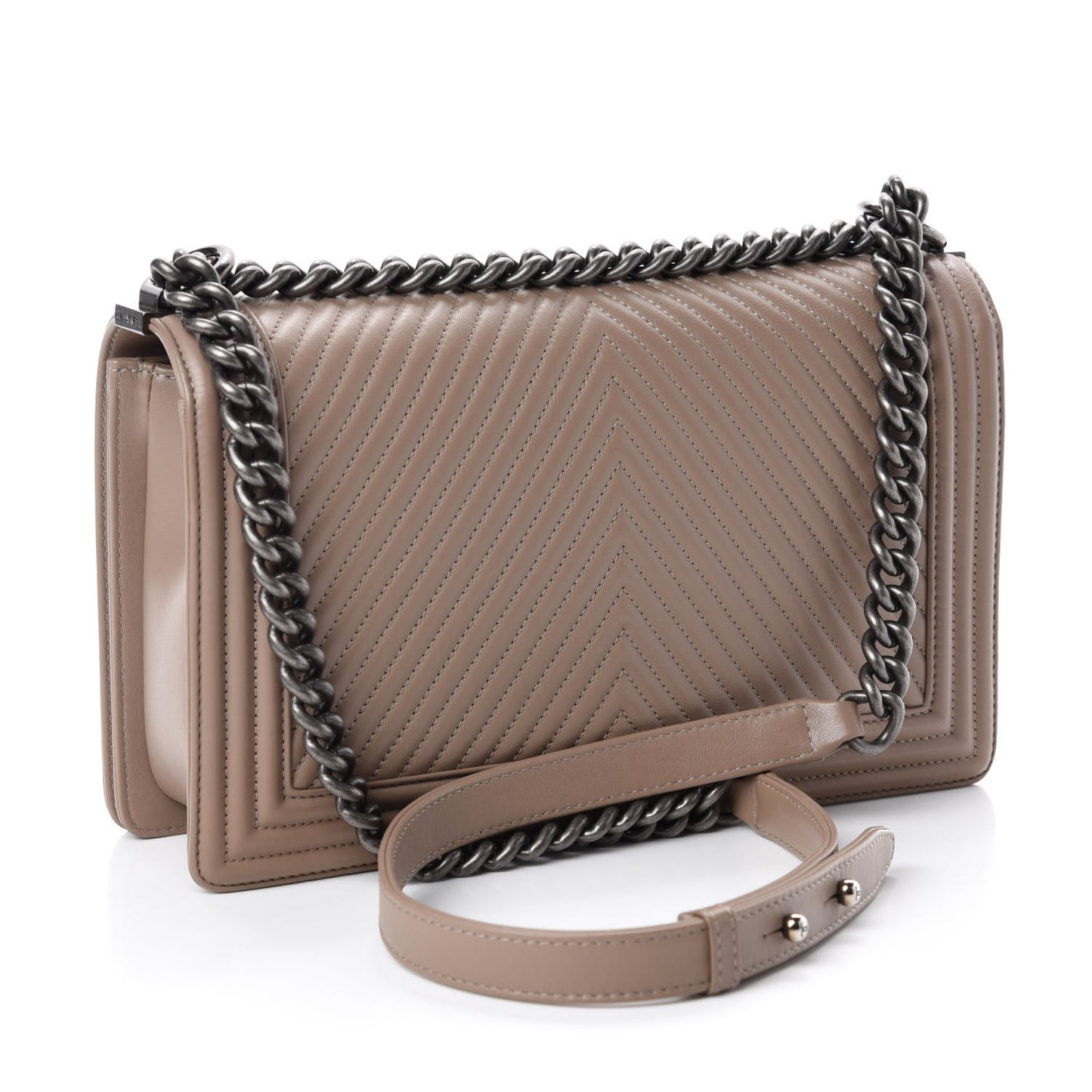 Calfskin Chevron Quilted New Medium Boy Flap Taupe