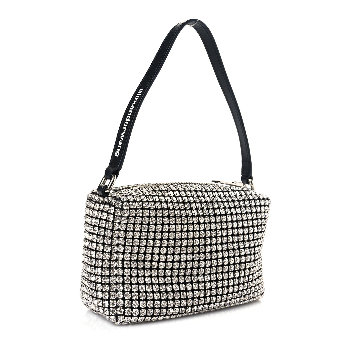 Mesh Crystal Rhinestone Mini Heiress Pouch Black Silver