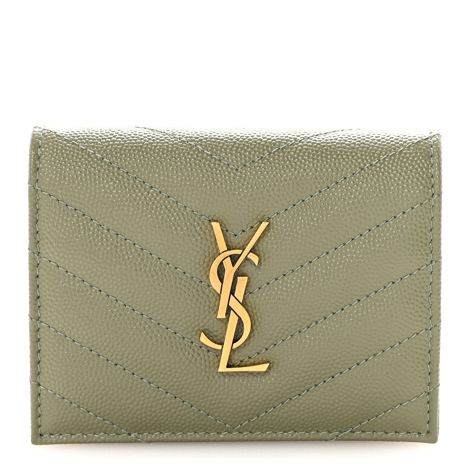 Saint Laurent Grain De Poudre Matelasse Chevron Cassandre Card Case Light Sage 1 of 6