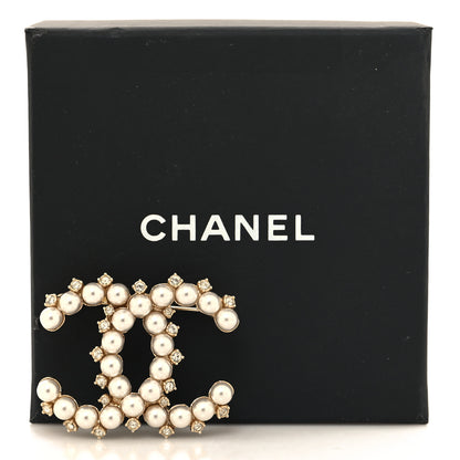Chanel Pearl Crystal CC Brooch Gold 4 of 4