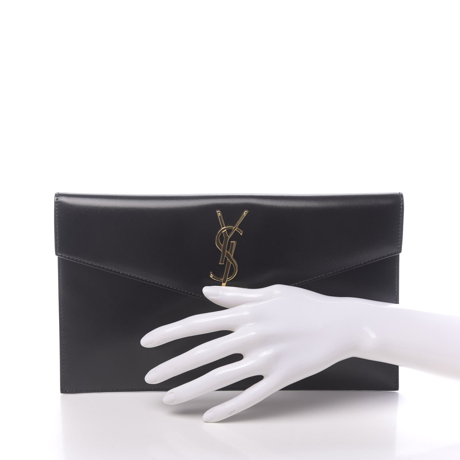 Saint Laurent Smooth Shiny Calfskin Monogram Uptown Pouch Black 2 of 7