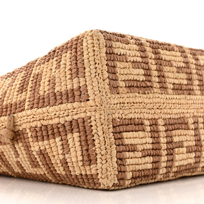 Fendi Raffia Cuoio Romano FF Crochet Small Roll Shopper Natural Dark Honey 11 of 13