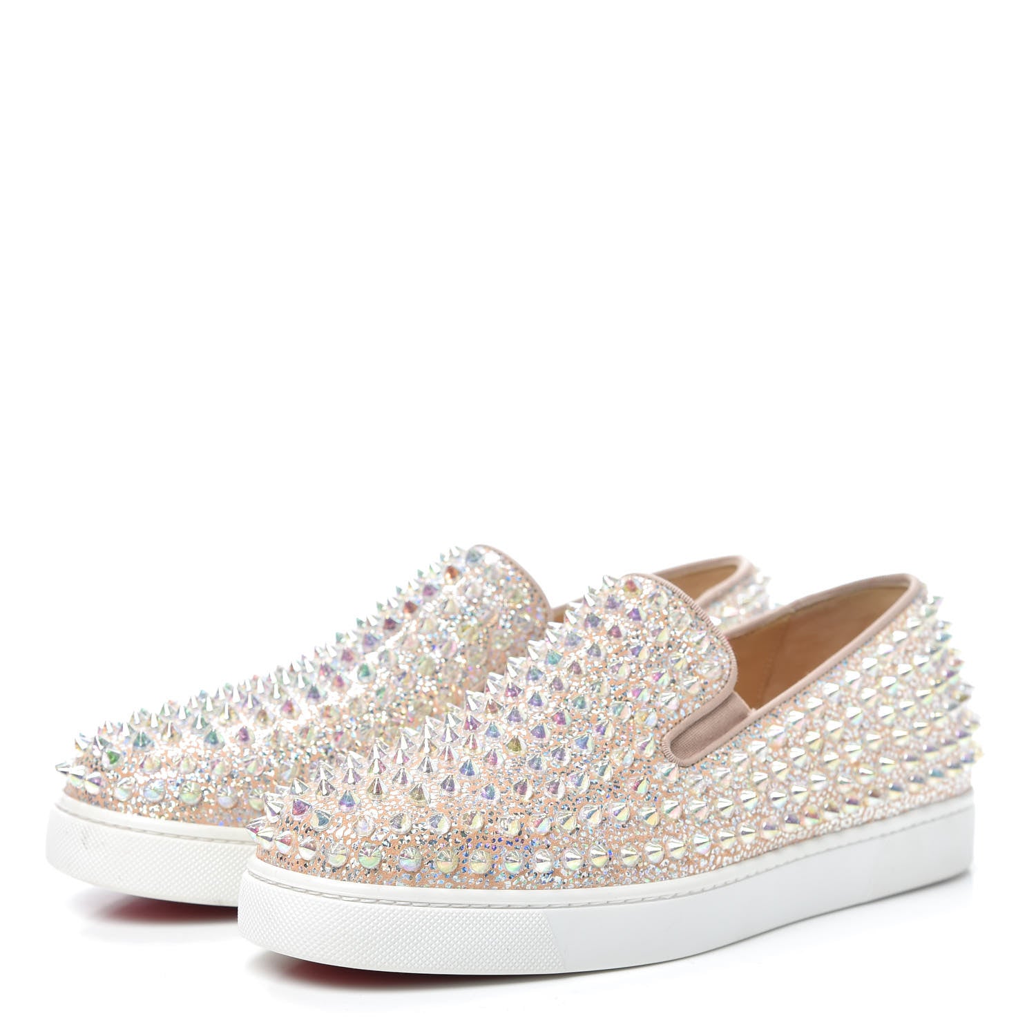Christian Louboutin Glitter Spikes Womens Roller Boat Flat 39 Silver 3 of 7
