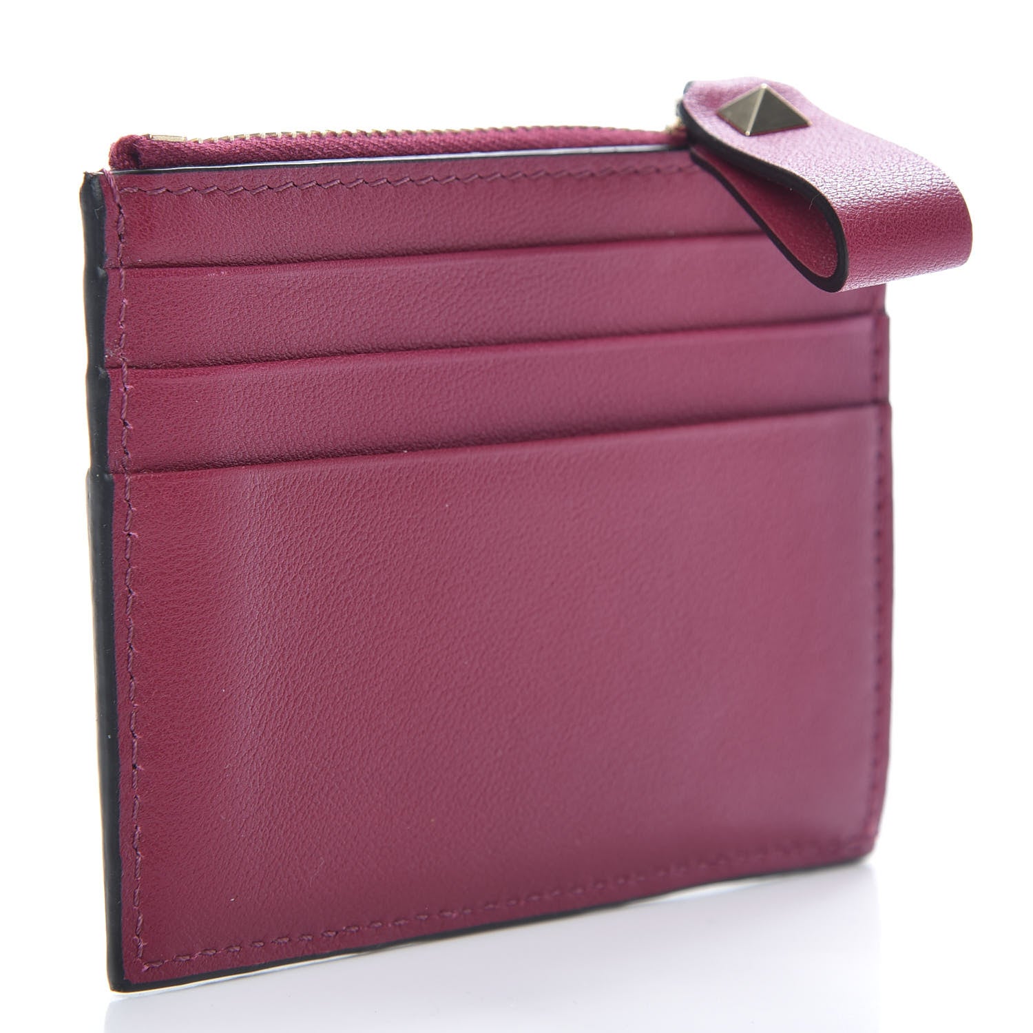 Valentino Garavani Calfskin Rockstud Coin Case Card Holder Fuchsia 3 of 6