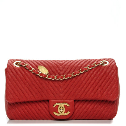 Chanel Wrinkled Lambskin Chevron Quilted Medium Flap Red 1 of 7