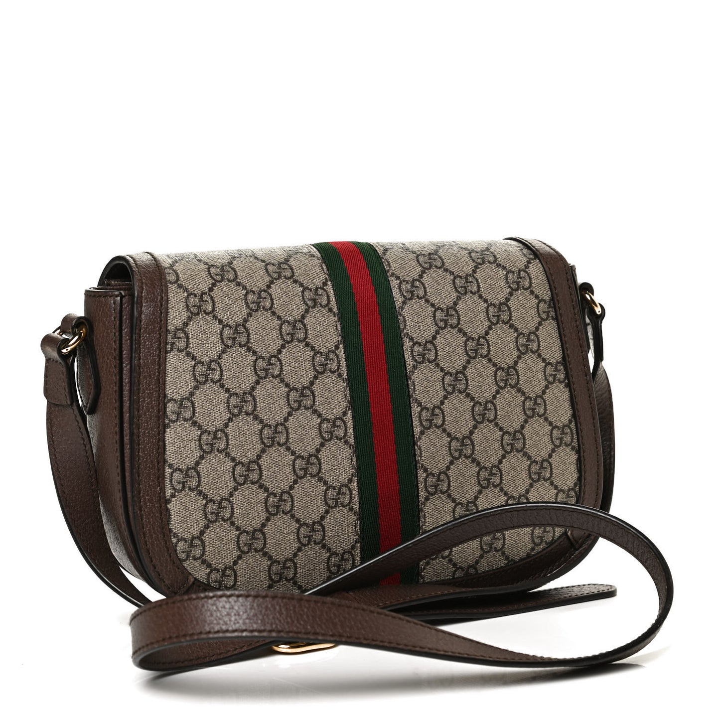 GG Supreme Monogram Web Small Ophidia Flap Messenger Bag Brown