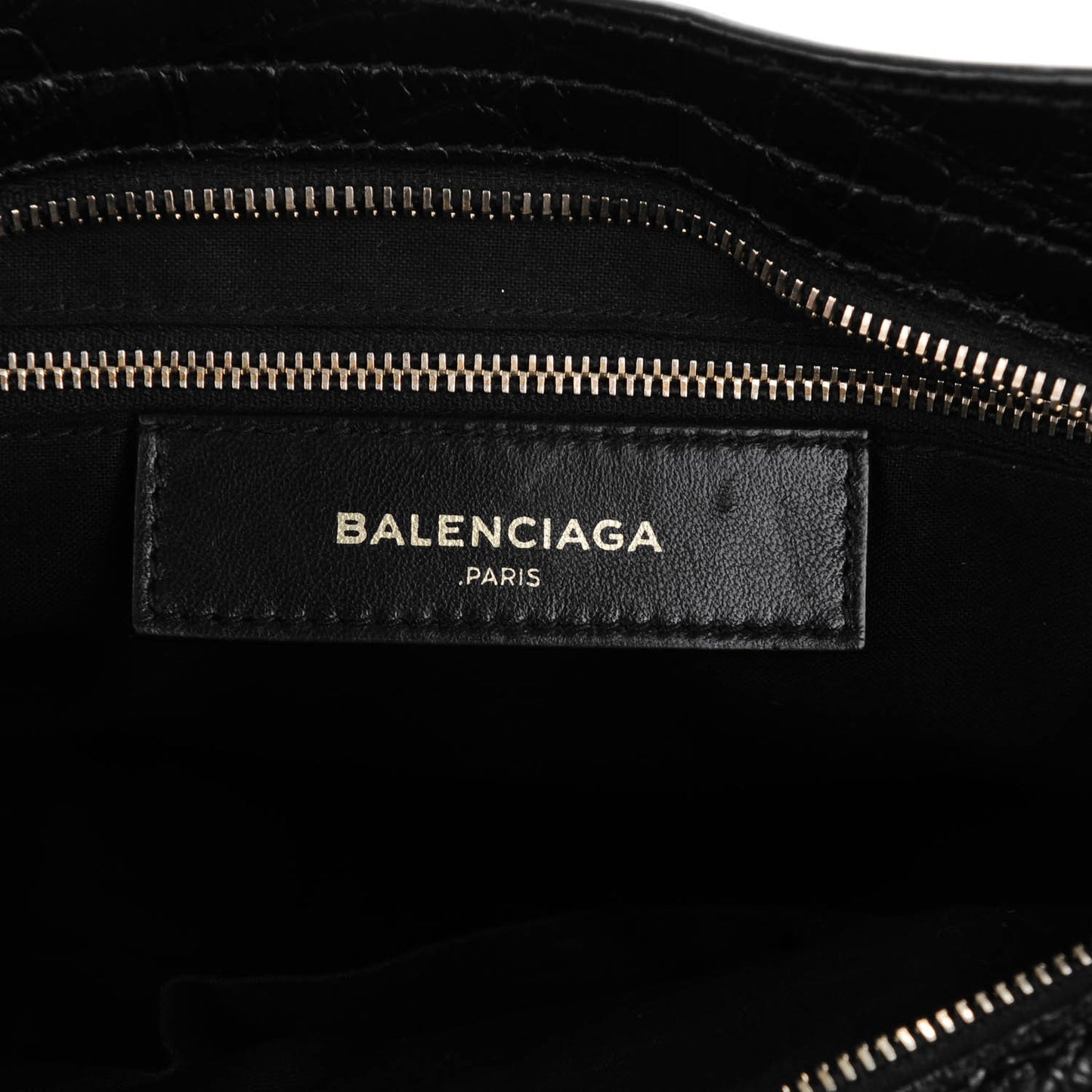 Calfskin Crocodile Embossed Giant 12 Gold Hardware City Black