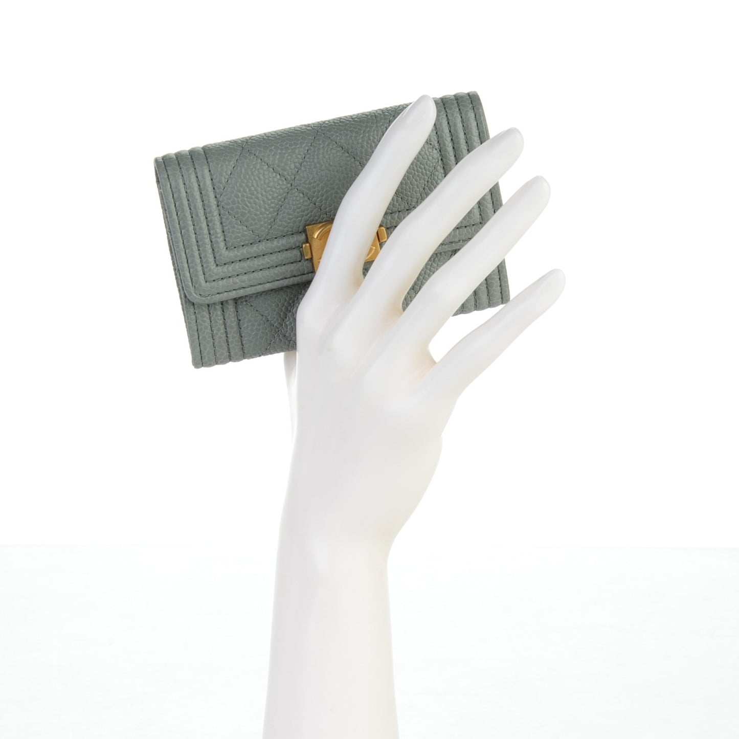 Caviar Quilted Boy Flap Card Holder Grey