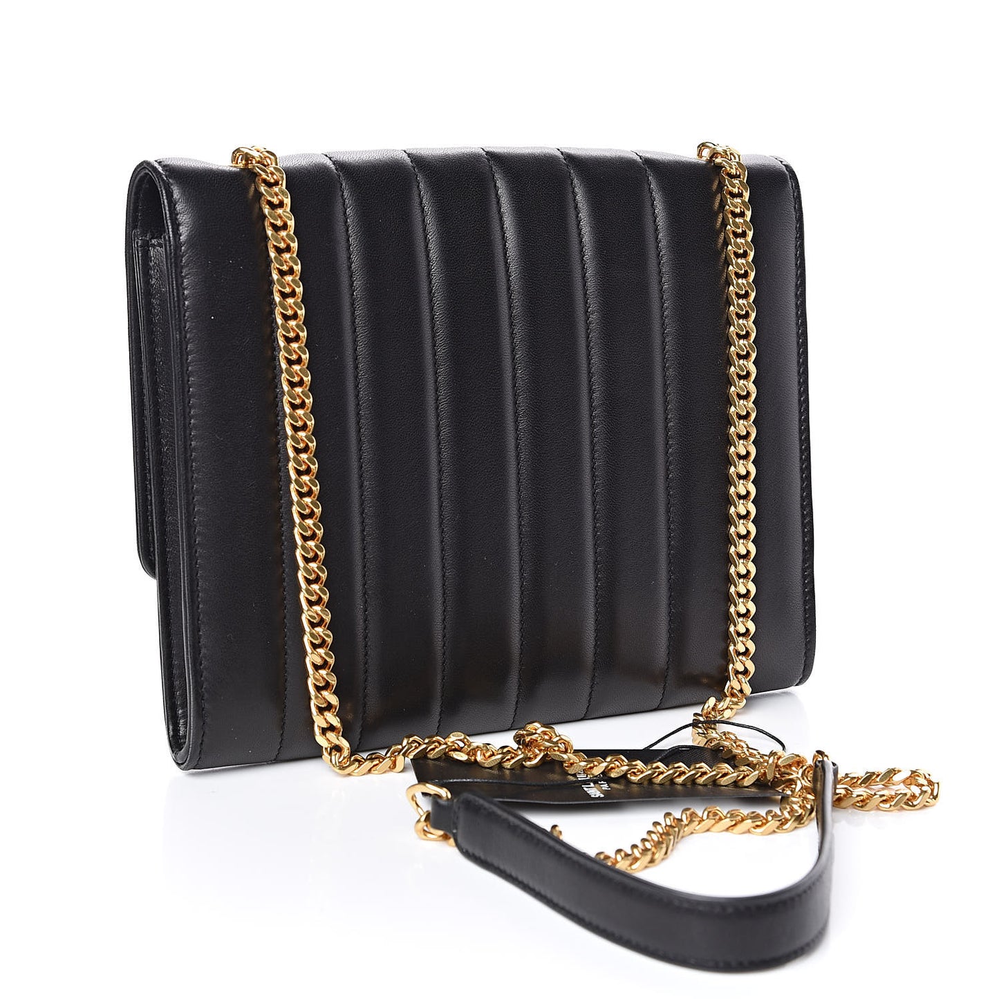 Lambskin Matelasse Monogram Vicky Chain Wallet Black