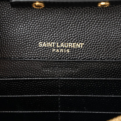 Saint Laurent Grain De Poudre Matelasse Chevron Monogram Chain Wallet Black 6 of 11