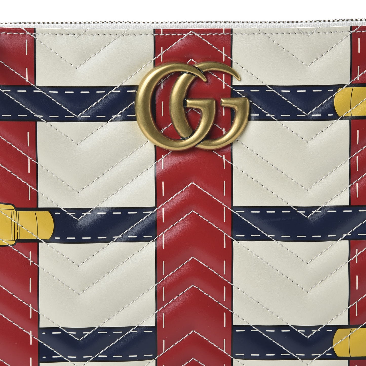 Calfskin Matelasse Trompe L'Oeil Print GG Marmont Zip Pouch White