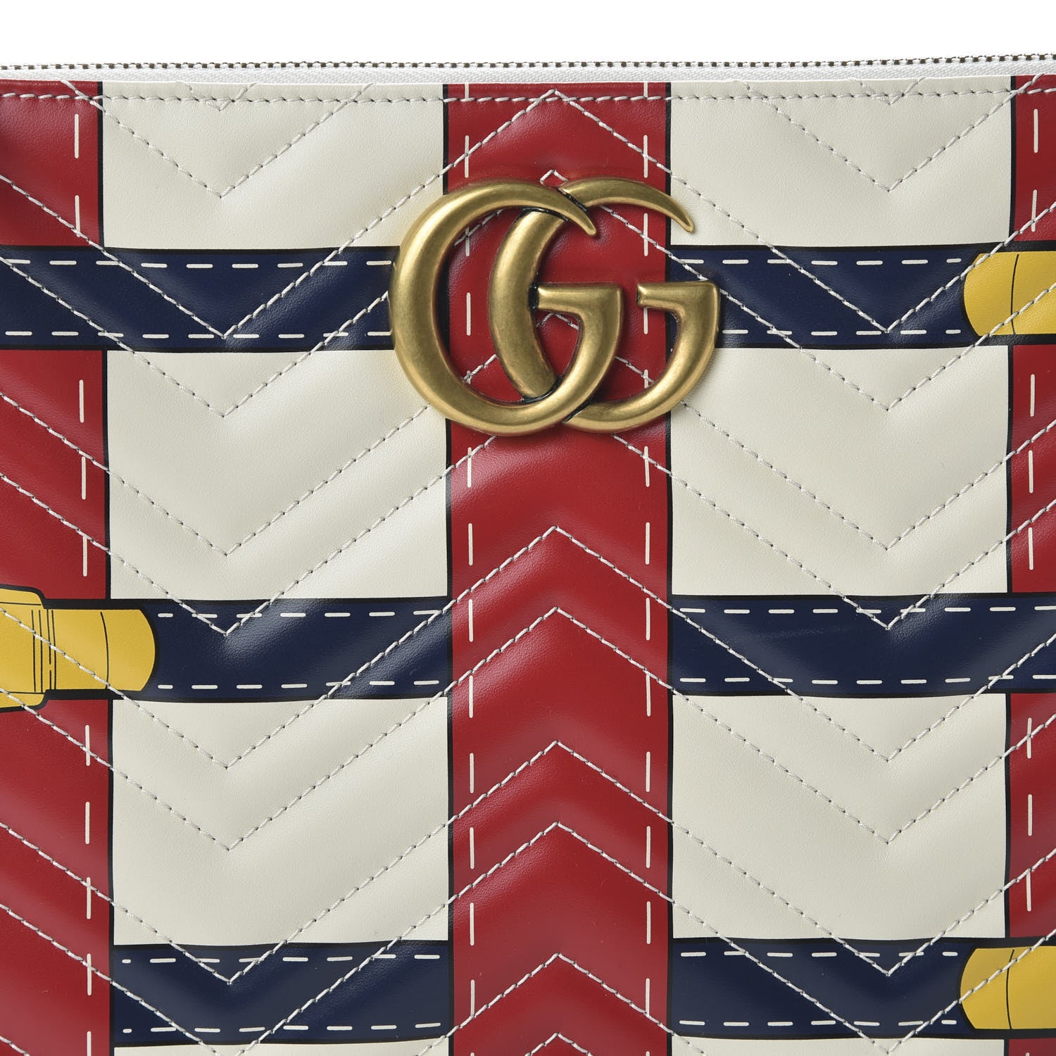 Gucci Calfskin Matelasse Trompe L'Oeil Print GG Marmont Zip Pouch White 10 of 11