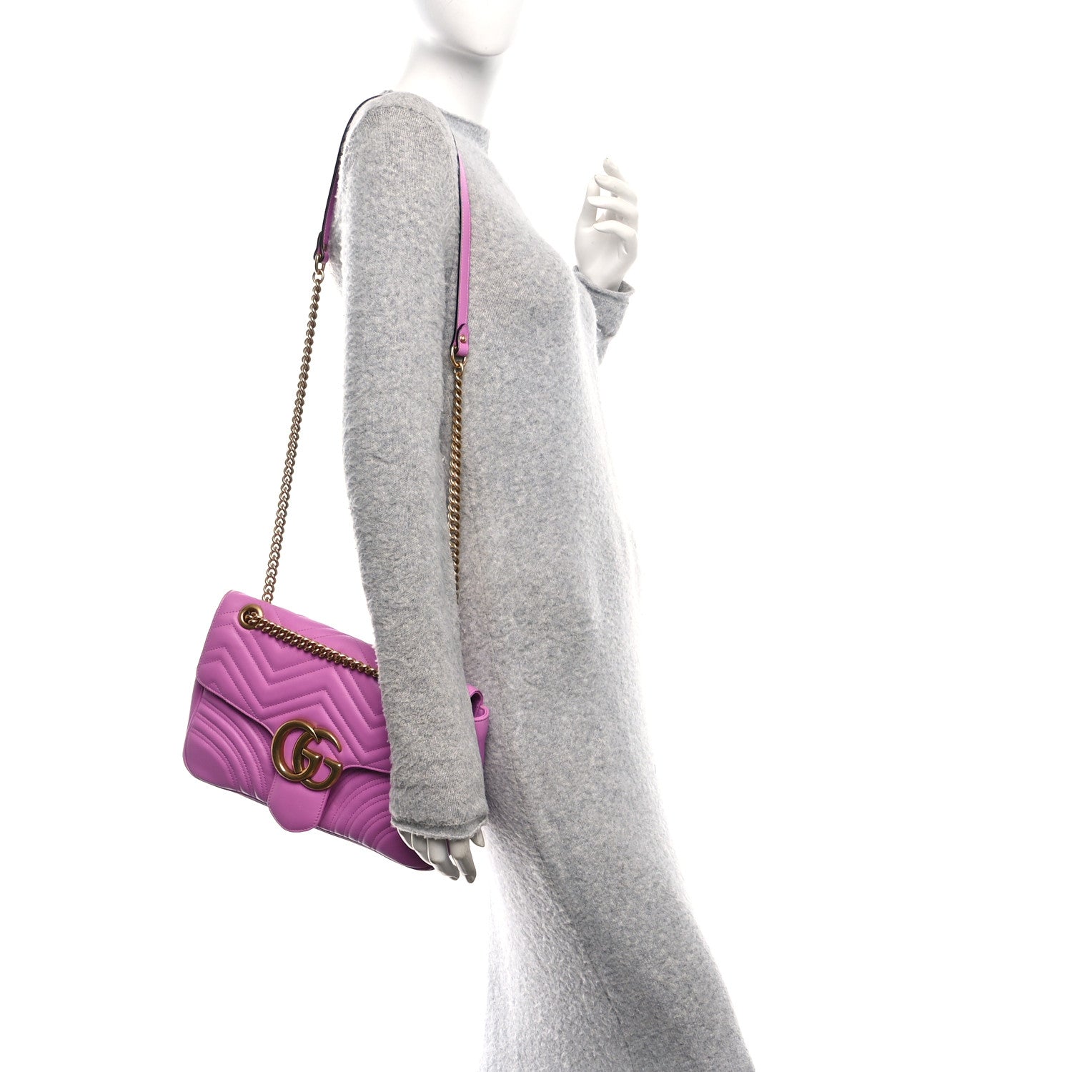 Gucci Calfskin Matelasse Medium GG Marmont Shoulder Bag Candy Mousse 2 of 11
