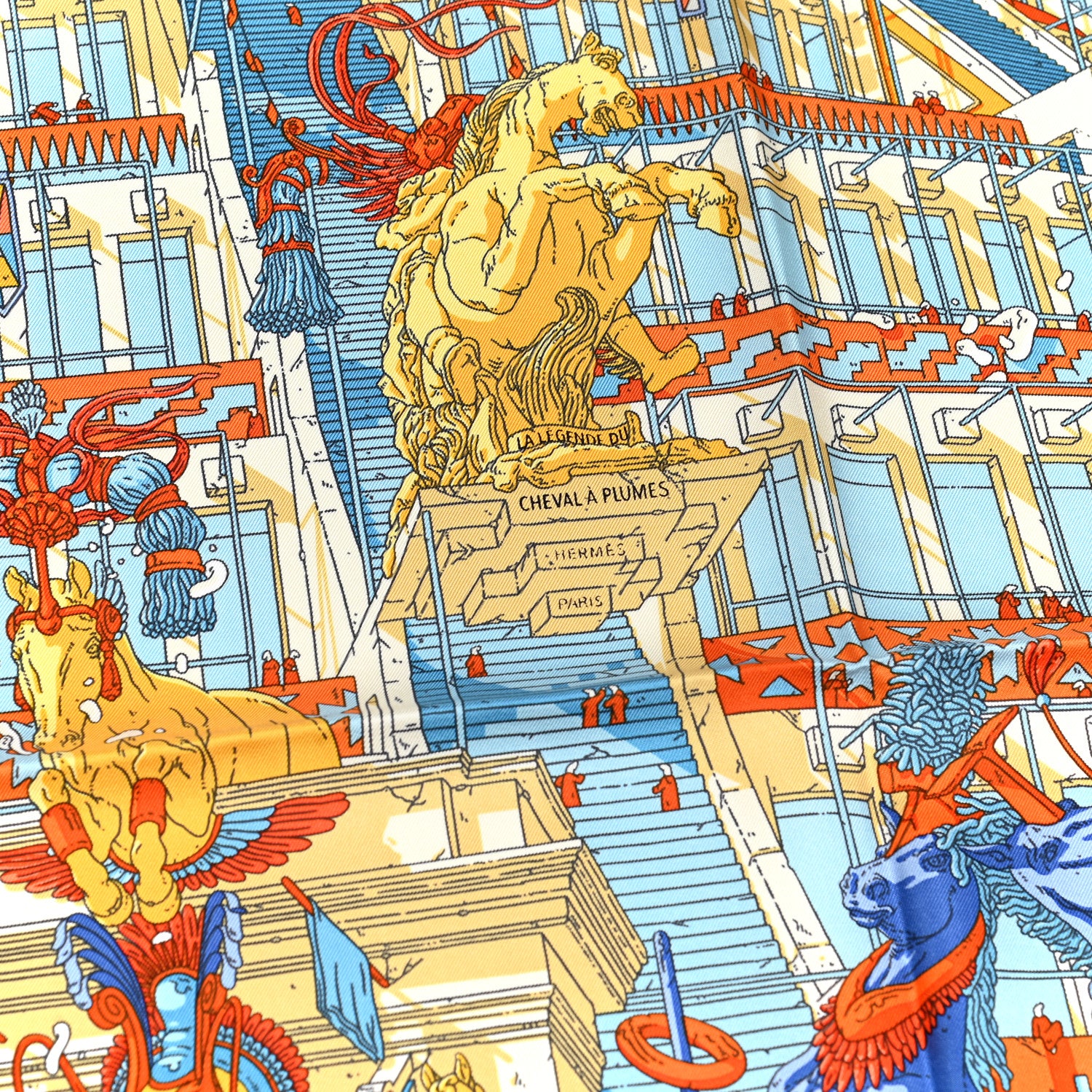 Hermes Silk La Legende Du Cheval Scarf 90 Orange Ciel Beige 2 of 5