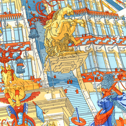 Hermes Silk La Legende Du Cheval Scarf 90 Orange Ciel Beige 2 of 5