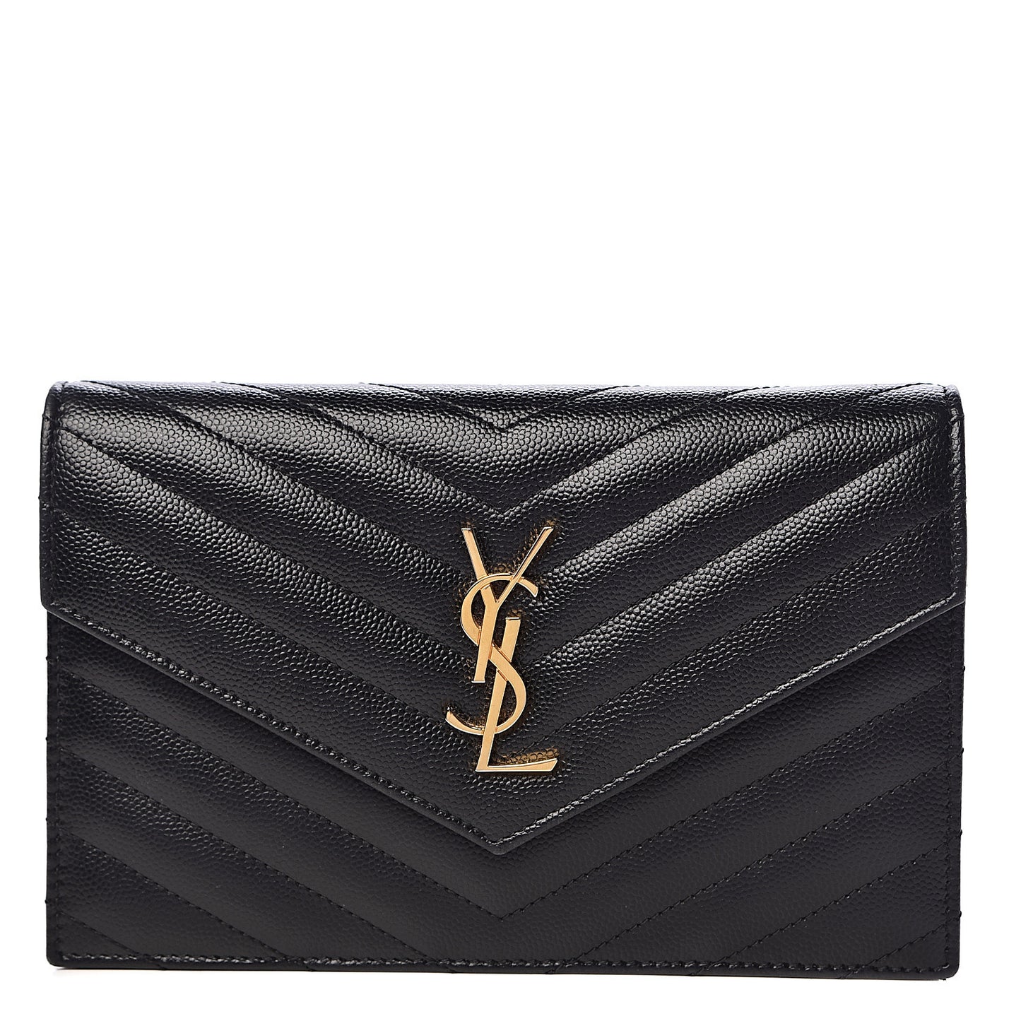 Grain De Poudre Matelasse Chevron Monogram Envelope Chain Wallet Black