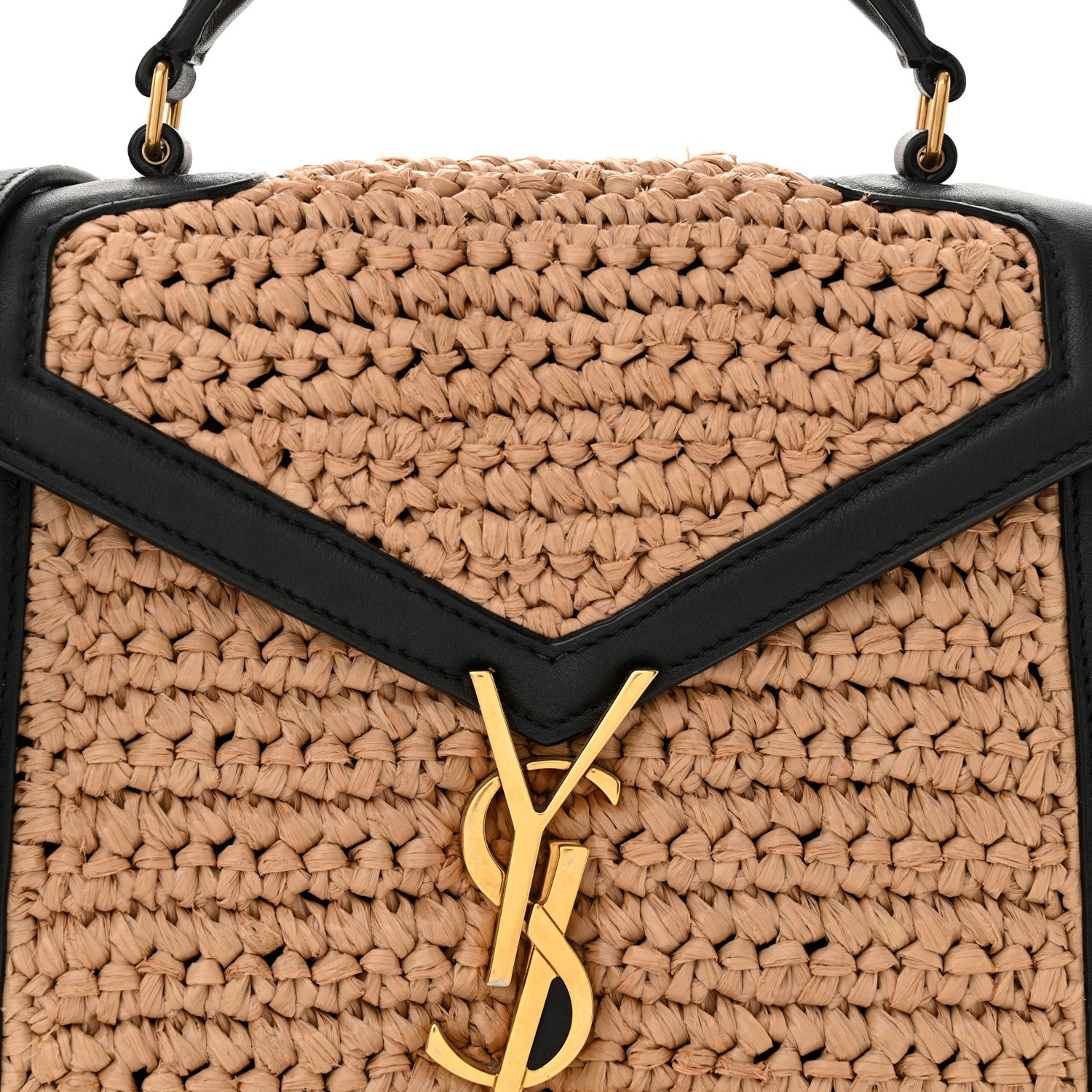 Saint Laurent Raffia Calfskin Mini Classic Monogram Cassandra Top Handle Black Natural 8 of 15