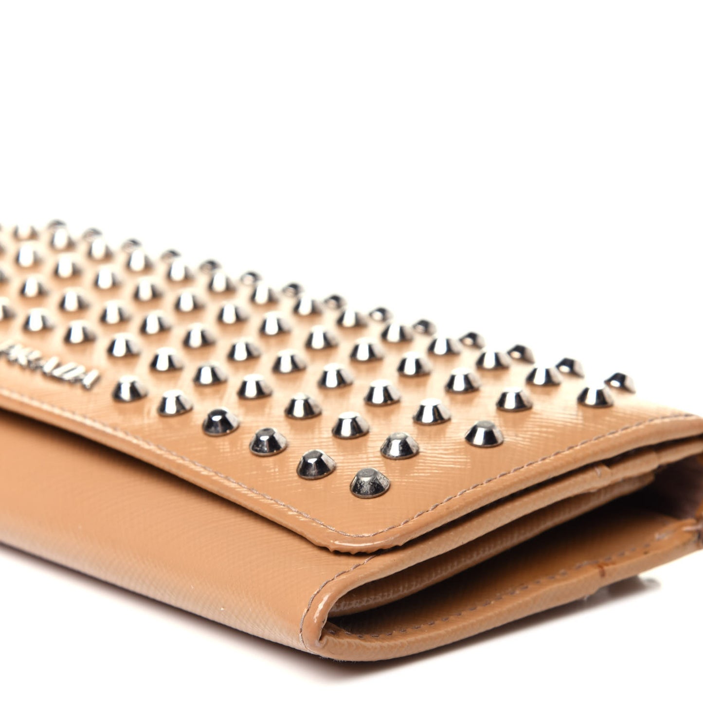 Saffiano Studded Flap Wallet Caramel