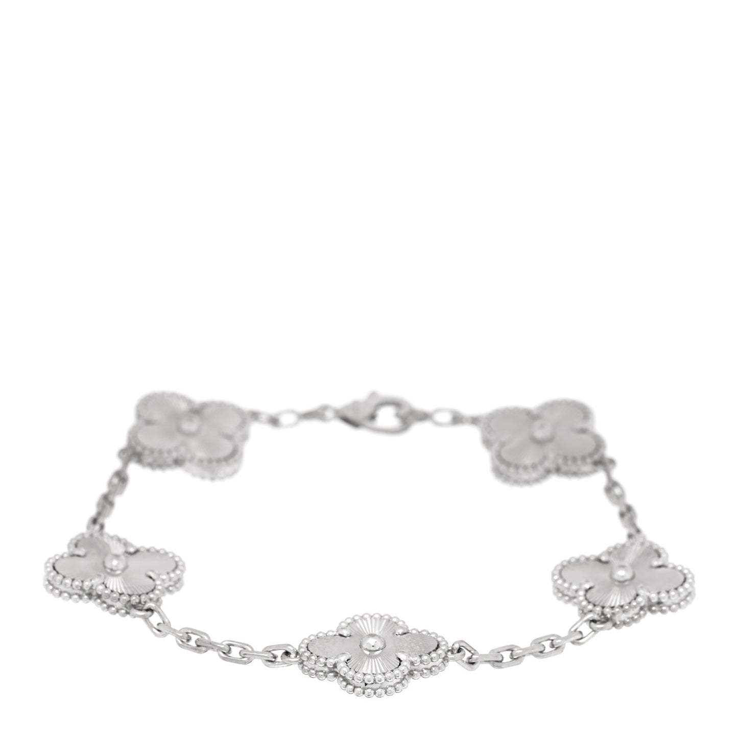 18K White Gold 5 Motifs Guilloche Vintage Alhambra Bracelet