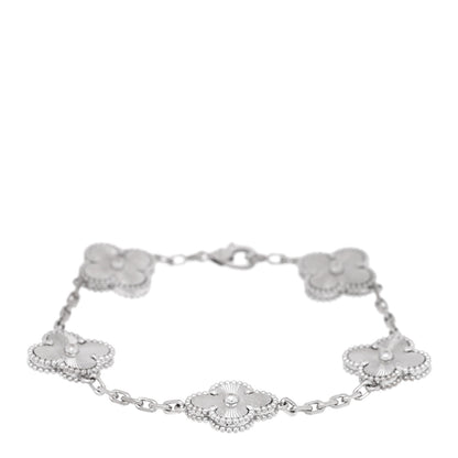 Van Cleef & Arpels 18K White Gold 5 Motifs Guilloche Vintage Alhambra Bracelet 1 of 4