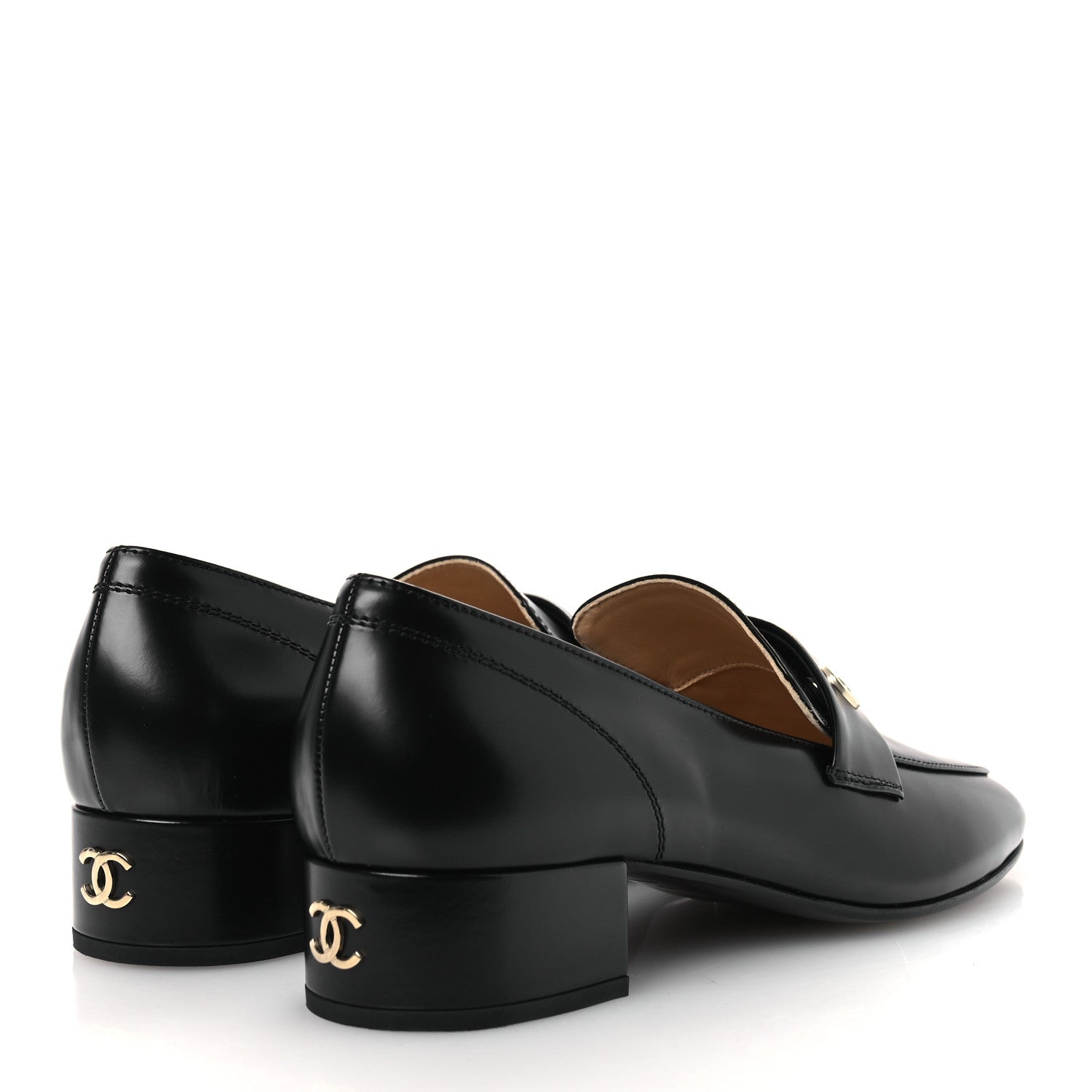 Chanel Shiny Calfskin Logo Loafers 40 Black 5 of 11
