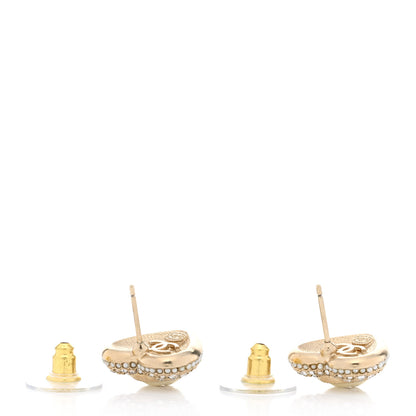 Chanel Pearl Crystal CC Heart Earrings Gold White 4 of 4