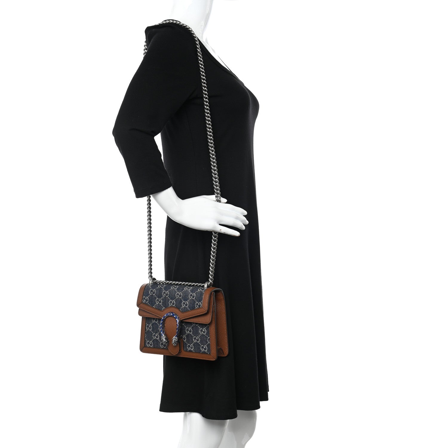 Gucci New Denim GG Monogram Dollar Calfskin Enamel Mini Dionysus Shoulder Bag Blue Tea Cuir Epilog Electric Blue 2 of 13