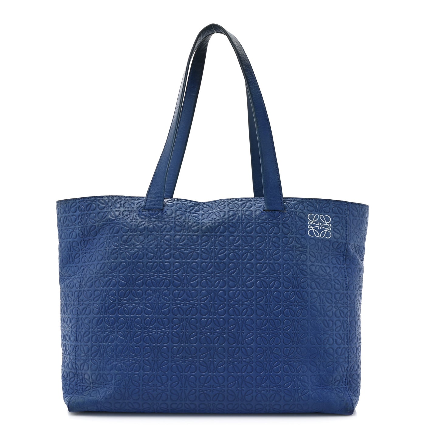 Calfskin Anagram Embossed Tote Blue