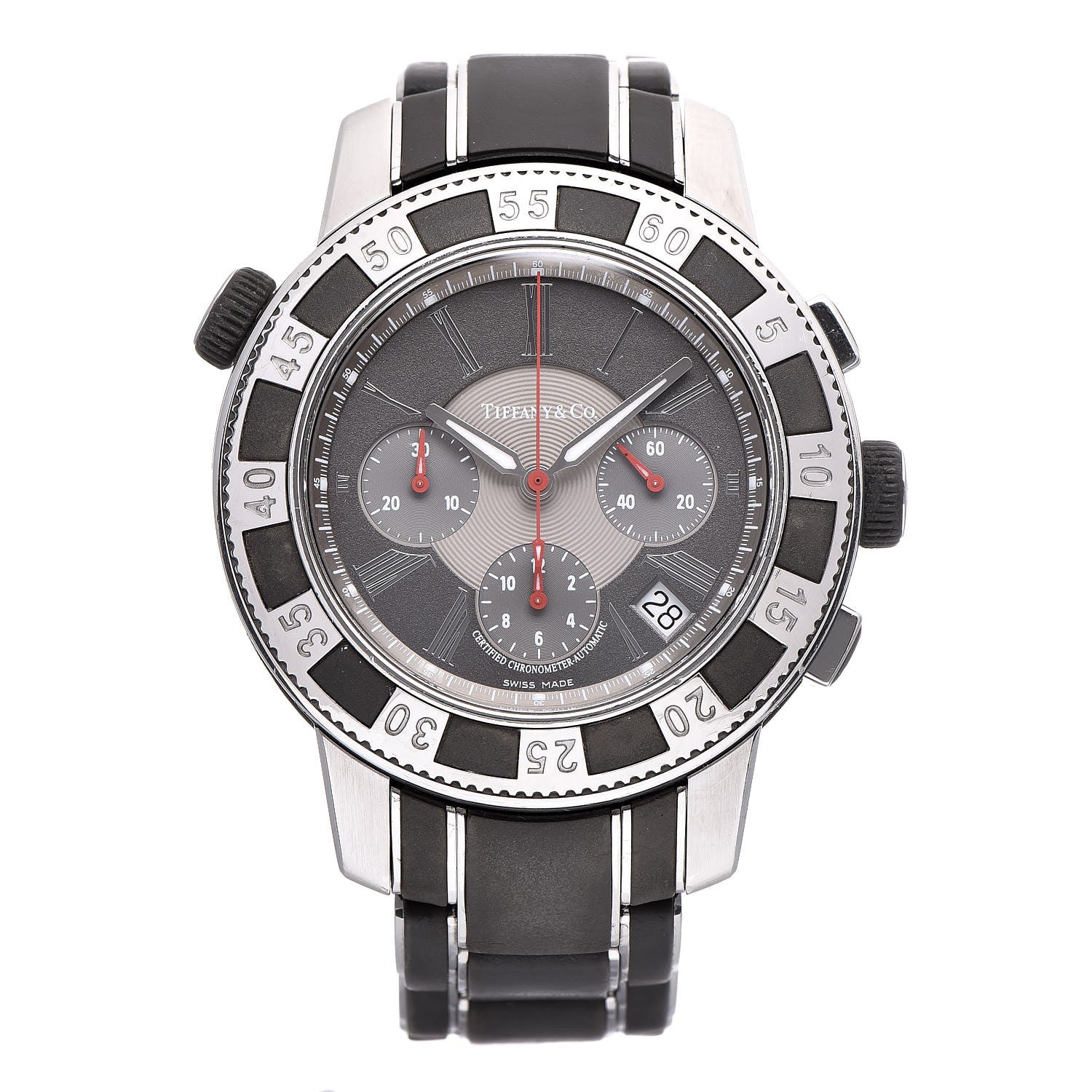 Tiffany Stainless Steel Rubber 42mm Mark T-57 Chronograph Automatic Watch Black 1 of 6