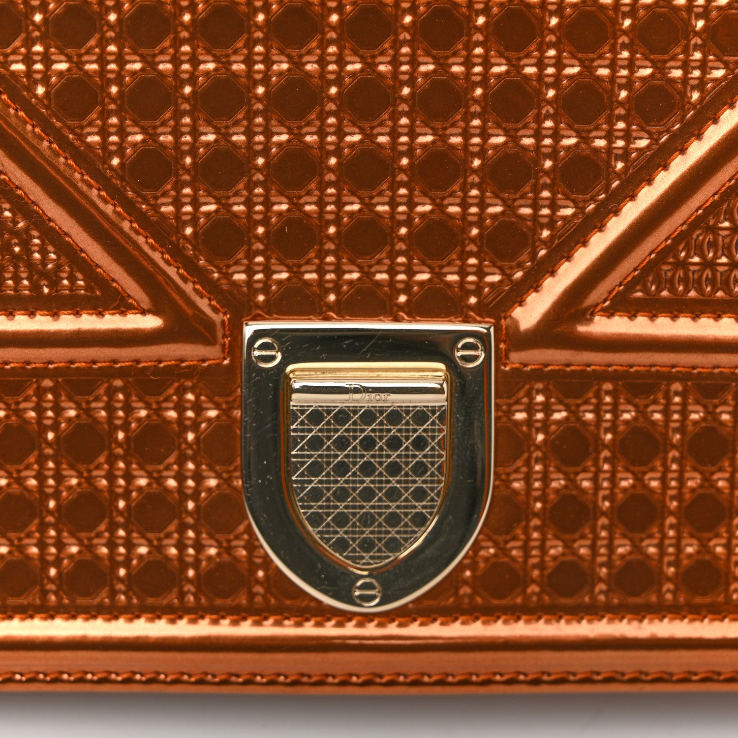 Christian Dior Metallic Patent Micro-Cannage Diorama Wallet on Chain Pouch Orange 11 of 11