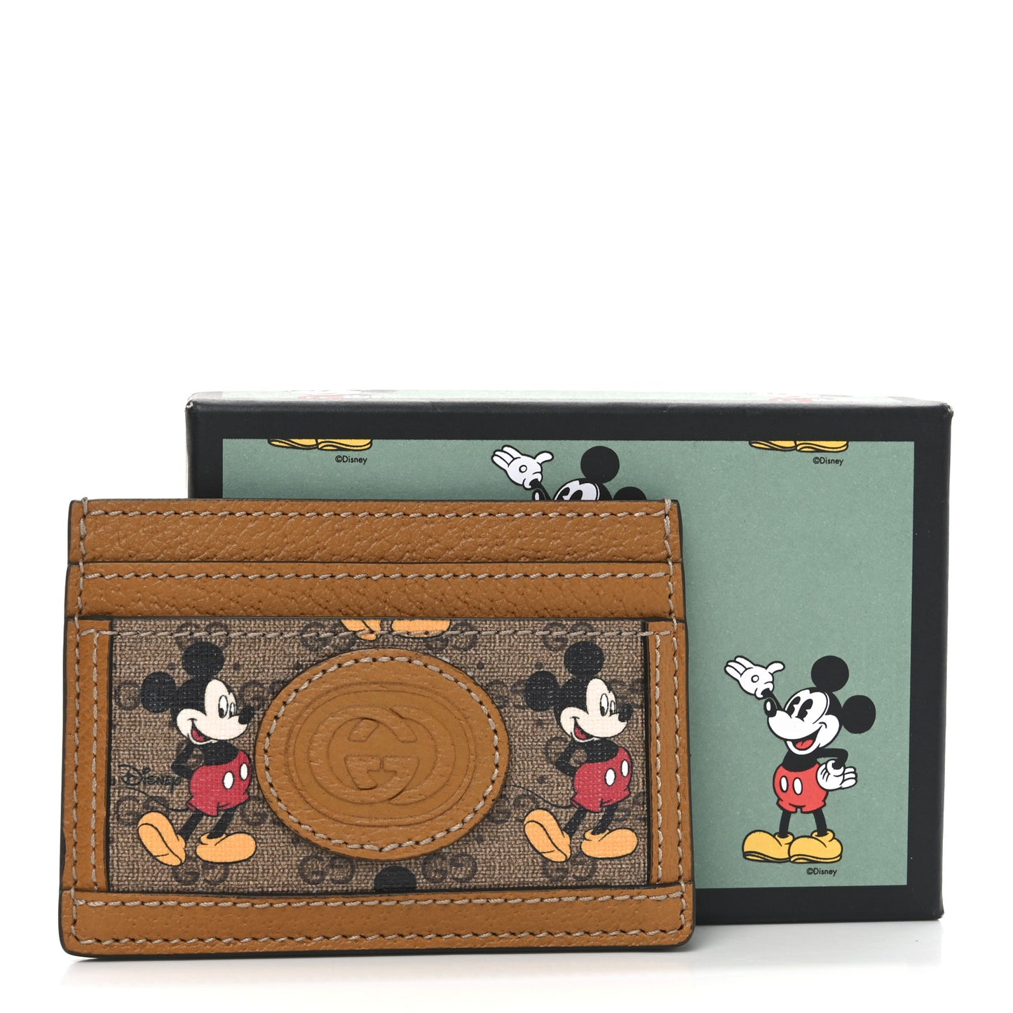 X DISNEY Mini Vintage GG Supreme Monogram Mickey Mouse Card Holder Beige Vintage Sun Oil