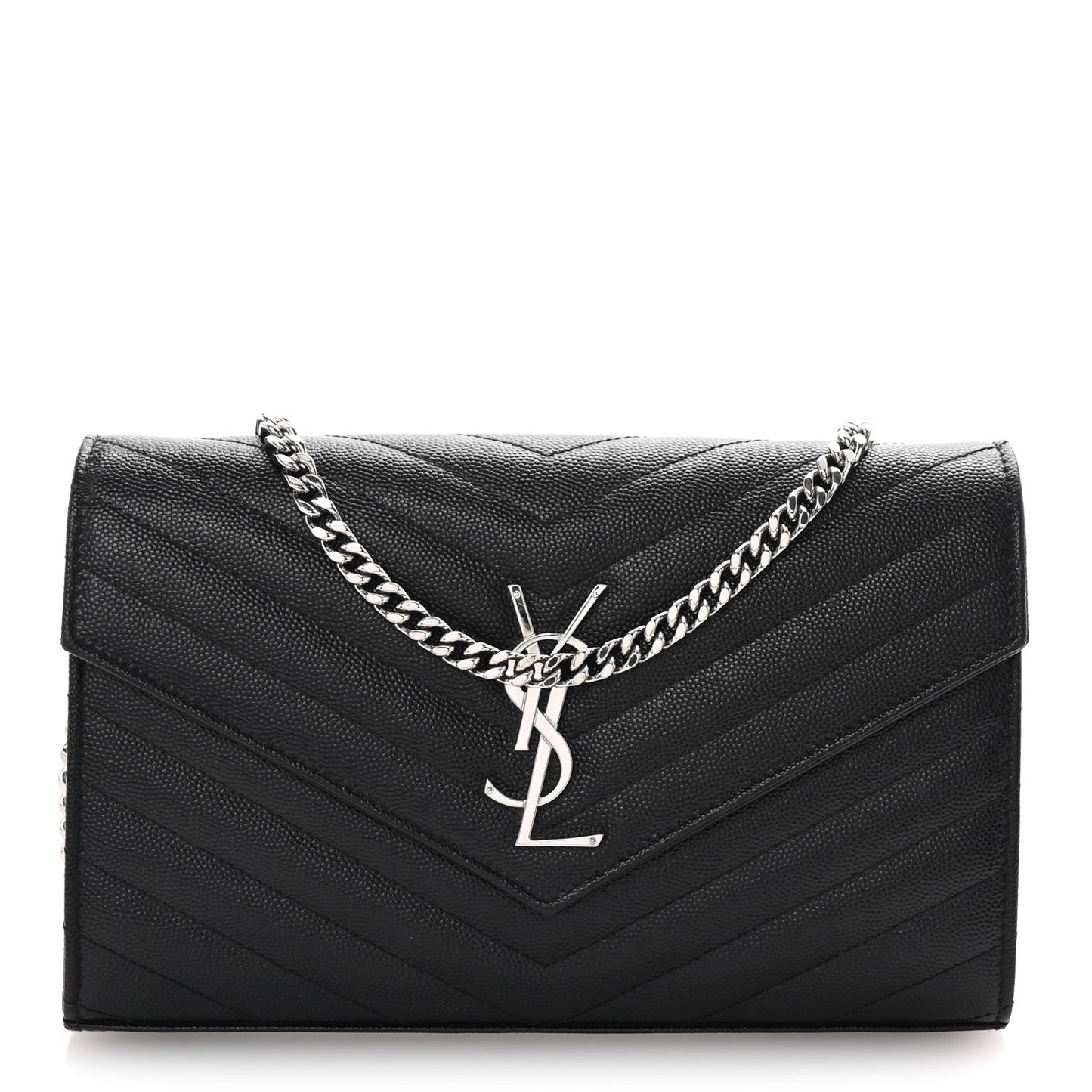 Grain De Poudre Matelasse Chevron Monogram Chain Wallet Black